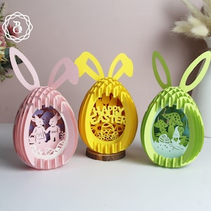 Ensemble de 3 oeufs de lapin de Pâques Mini pop-up 3D - décoration de Pâques bricolage fichiers SVG - modèle de découpe de papier