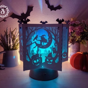 Buch Stern Laternen 3D Halloween Hexe, 3D Papier Stern Vorlage, Halloween Dekoration handgemacht, Katze Hexe Halloween Scherenschnitt