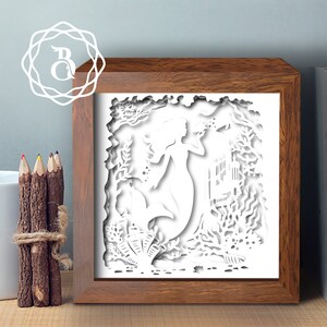 Mermaid Light Box Template, Princess 3D Shadow Box SVG, Paper Cutting ...