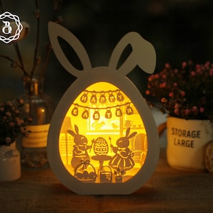 Oeuf de Pâques 3D Shadow Box SVG - Super mignon lapin de Pâques Couple SVG fichiers - lapin de Pâques oeufs papier découpé modèle