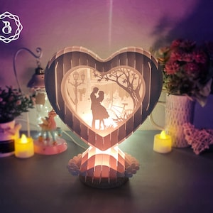 Popup 3D Heart Couple In Love SVG Files, Paris Love Paper Cutting Template  - Heart Gifts DIY Crafts - Pop up Card 3D