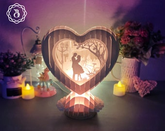 Popup 3D Coração Casal Apaixonado Arquivos SVG, Paris Love Modelo de Corte de Papel - Presentes de Coração Artesanato DIY - Cartão Pop up 3D