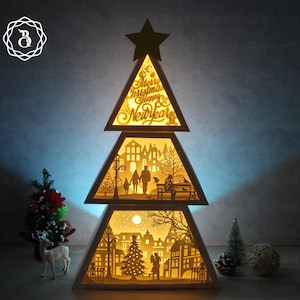 Christmas Tree 3D Shadow Lightbox SVG, Christmas Decoration Template, Digital Download