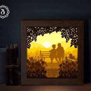 Elderly Couple Shadow Box SVG: Paper Cutting Template (Digital Download)