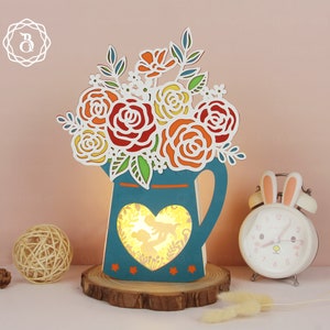 Love Mom Shadow Box, moeder en baby SVG, cadeau voor moeder, Rose Vase Papercut Happy Mother's Day