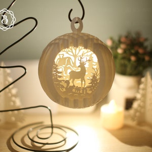 Hirsch Kugel Popup Mini Papierschnitt Vorlage - Frohe Weihnachten Kugel Popup 3D SVG - Weihnachts Pop-up-Karte 3D