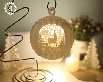 Deer Sphere Popup Mini Paper Cut Template - Merry Christmas Sphere Popup 3D SVG - Xmas Pop-up Card 3D