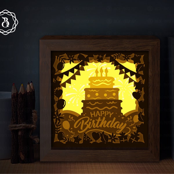 Happy Birthday Light box Template, Paper Cutting Template, 3D Shadow Box SVG, Light box SVG Files Happy Birthday Light box Template, Paper Cutting Template, 3D Shadow Box SVG, Light box SVG Files