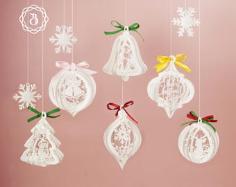 Lot de 6 modèles de décoration de Noël pop-up 3D, ornements suspendus Cricut Svg