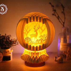 Deer In The Fairy Forest Sphere Popup 3D - Paper Cutting Template Files - SVG files - Digital Templates - Globe Pop Up SVG