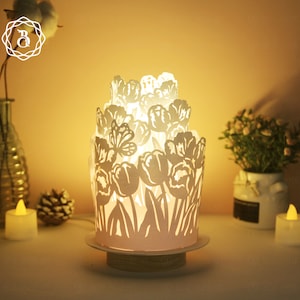 Tulpen Blumen Papierlaternen - Scherenschnitt Lampe Blumen - Scherenschnitt Vorlage - Laterne SVG - DIY Papierlaternen