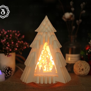 Pop Up 3D Children Decorating A Christmas Tree - Merry Christmas Pop Up 3D SVG - Xmas Paper Cutting Template SVG - SVG files for Cricut