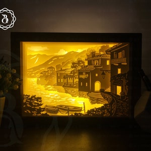 Modello di Hallstatt Light Box, modello di taglio della carta, file SVG Light Box, Scenic Spot Shadow Box SVG