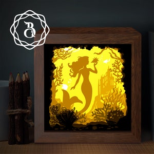 Mermaid Light Box Template, Princess 3D Shadow Box SVG, Paper Cutting ...