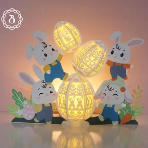 Paper Lanterns Mischievous Bunnies With Easter Eggs SVG files, DIY Easter Lanterns Template