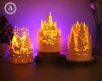 Combo 3 Items Paper Lanterns For Christmas - Paper Cutting Template - DIY Paper Cut Lamp - Xmas SVG Files - Christmas Paper Lanterns