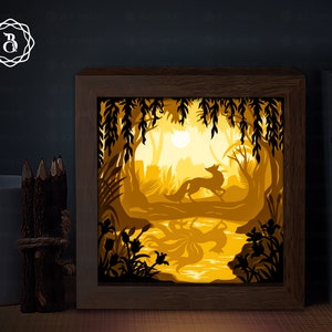 File SVG di Nine Tailed Fox Shadow Box, Fox Light box Template, Light box SVG Files
