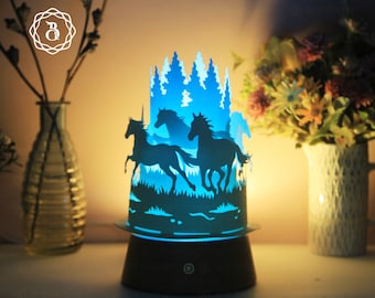 Linternas de papel de caballo corriendo SVG - Lámpara de corte de papel DIY - Plantilla de corte de papel de caballo - Regalo para los amantes de los caballos