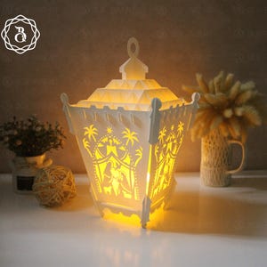 Paper Lamp Candle Holder Nativity Of Jesus Template, Christmas Lanterns SVG files