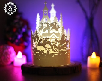 Paper Lanterns Santa Claus Reindeer Rides - Paper Cut Lamp Merry Christmas - Paper Cutting Template - Xmas Lantern - Christmas Paper Lantern