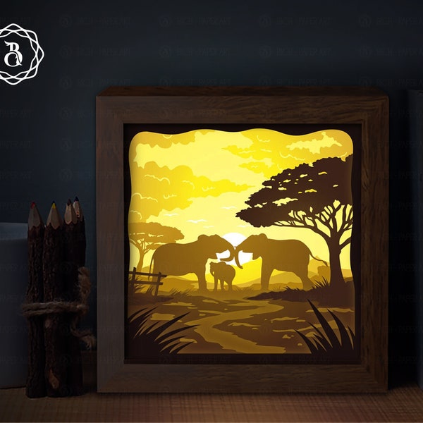Elephant Family Light Box Template, 3D Shadow Box SVG, Paper Cutting Template, Light Box SVG Files Elephant Family Light Box Template, 3D Shadow Box SVG, Paper Cutting Template, Light Box SVG Files