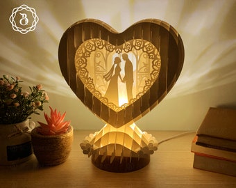 Modelo de recorte de papel em formato de coração de casamento 3D SVG (download digital)