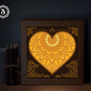 Henna Heart Light box Template, 3D Shadow Box SVG, Paper Cutting Template, Light Box SVG Files