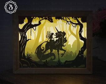 Unicorn And Fairy Light box Template, Paper Cutting Template, 3D Shadow Box, Light box SVG Files