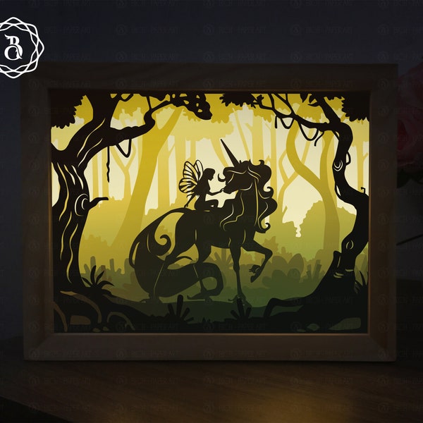 Unicorn And Fairy Light box Template, Paper Cutting Template, 3D Shadow Box, Light box SVG Files