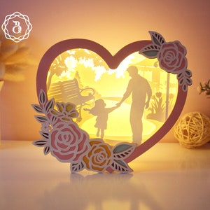 Vater und Tochter Herz Schattenbox Papierschnitt, 3D Vaterliebe SVG, Vatertag Schattenbox, Geschenke für Vater