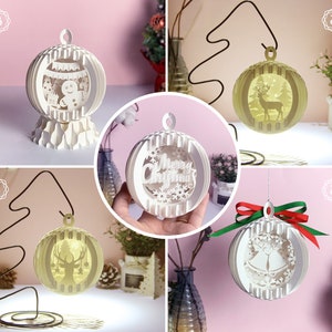 Combo 5 bollen pop-up mini SVG - pop-up pop-up vrolijk kerstfeest 3D - leuke kerstdecoratie op papier gesneden - kerst-pop-upkaart 3D