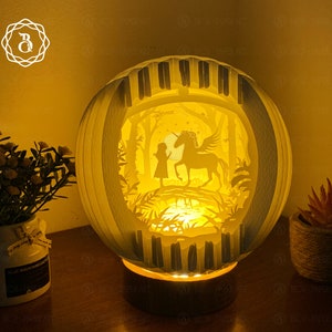 Unicorn Sphere Pop Up - Archivo digital - Globe Pop up - Plantilla de corte de papel - Tarjeta emergente 3D, 3D Shadow Box SVG