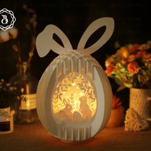 Decorazioni 3D a comparsa di uova di Pasqua SVG - Modello di carta ritagliata di Pasqua - Sfera a comparsa di uova di coniglietto pasquale 3D