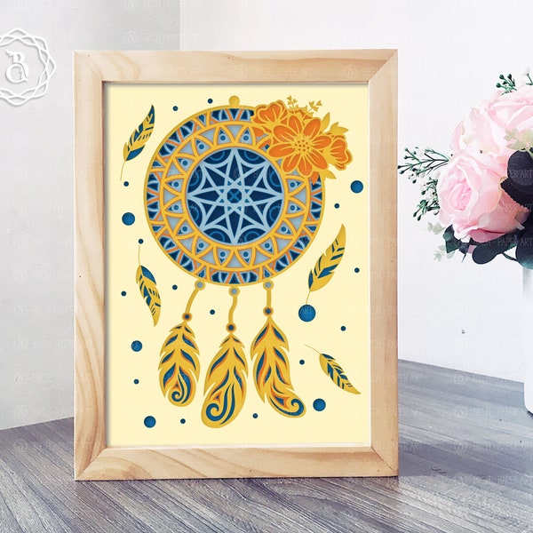 Dreamcatcher Shadowbox SVG, Paper Cutting Template, Light box SVG Files