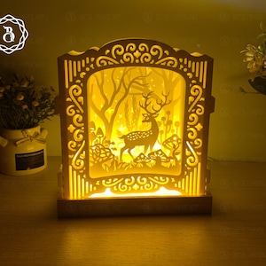 Deer In The Fairy Forest Popup Card 3D - Archivos de plantilla de corte de papel - Archivos SVG - Plantillas digitales
