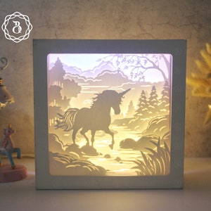 Unicorn In The River Shadow Lightbox SVG, Paper Cutting Template, Shadow box SVG, Unicorn SVG Files