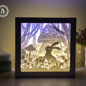 Decorazioni pasquali fai da te - Easter Bunny Shadow Box SVG - Easter Paper Cut Template SVG - 3D Shadow Light Box