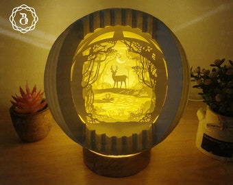 Deer Sphere Pop-up Table Lamp, Paper Lamp Handmade, Paper Lamp Easy To Fold Flat, Unique Gifts
