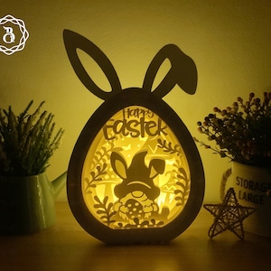 Gnome Easter Eggs Shadowbox 3D SVG - Plantilla de corte de papel de Pascua - Huevos de conejito de Pascua SVG - Decoraciones de Pascua