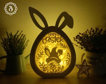 Gnome Easter Eggs Shadowbox 3D SVG - Easter Paper Cut Template - Easter Bunny Eggs SVG - Easter Decorations