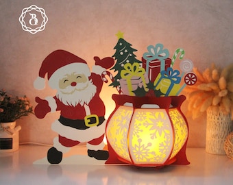 Paper Lanterns Santa Claus Gift Bag With Snowflake Patterns Cricut Christmas Layer Ornaments SVG