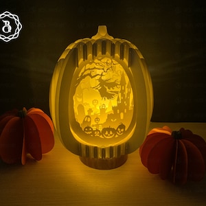 Halloween Pumpkin Pop Up 3D Witch Riding Broom, Halloween Paper Cutting Template - Halloween Pop-up 3D Card - Pumpkin Popup