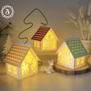 Mini Christmas House Paper Cut Templates: Xmas Lantern SVG (Digital Download)