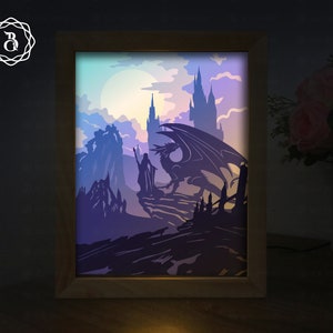 Dragon With Girl Light box Template, Paper Cutting Template, Shadow box SVG, Light box SVG Files