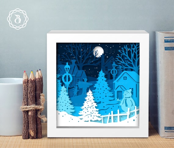 Christmas Snowman Shadow Box SVG: 3D Paper Cutting Template