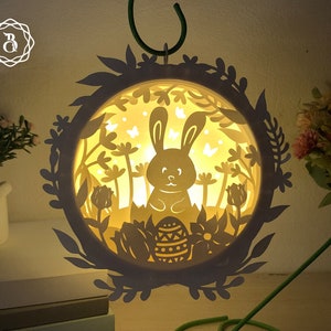 Hanger Lanterns Bunny Easter SVG Files - Easter Bunny Eggs Shadow Box SVG - Easter Paper Cut Template SVG