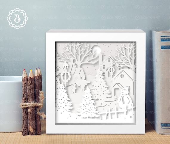 Christmas Snowman Shadow Box SVG: 3D Paper Cutting Template
