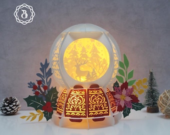 Winter Deer Snow Globe Paper Lantern SVG files, Cricut Christmas Layer Ornaments (Digital Download)