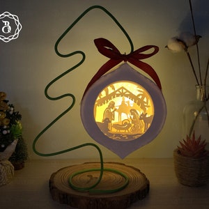 Nativity Scene Paper Cut Lantern Ornament (SVG, PDF)