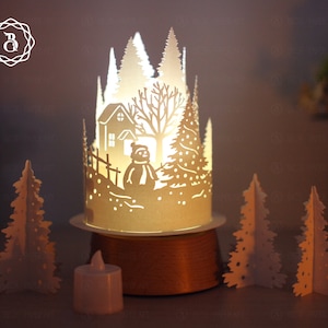 Christmas Snowman Paper Cut Lamp Template: DIY Xmas Lantern (SVG, PDF)
